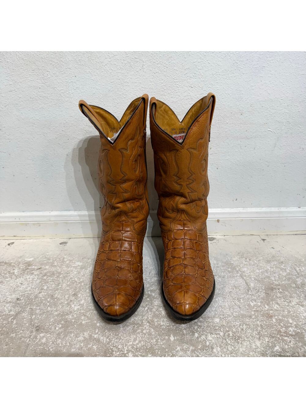 Rudel Rogers Brown Western Croc Embossed Vintage Mens Boots Sz 11E